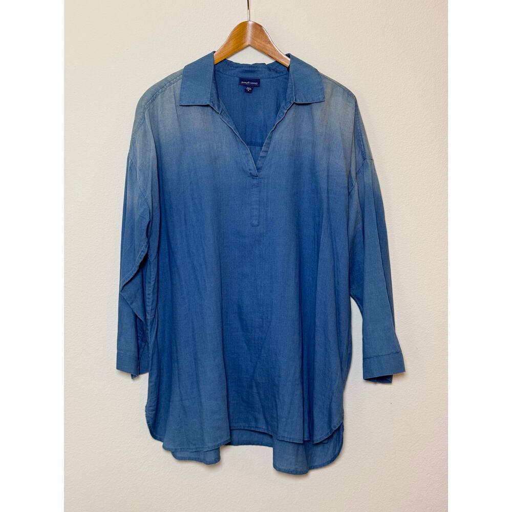 Ombre Chambray Tunic Popover Shirt Indigo XL Coastal Boho J.Jill